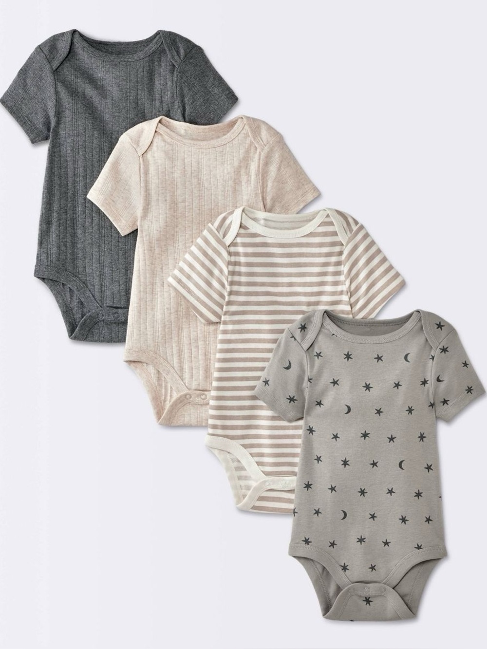 Baby 4pk Moon Short Sleeve Bodysuit - Cloud Island Gray 0-3M